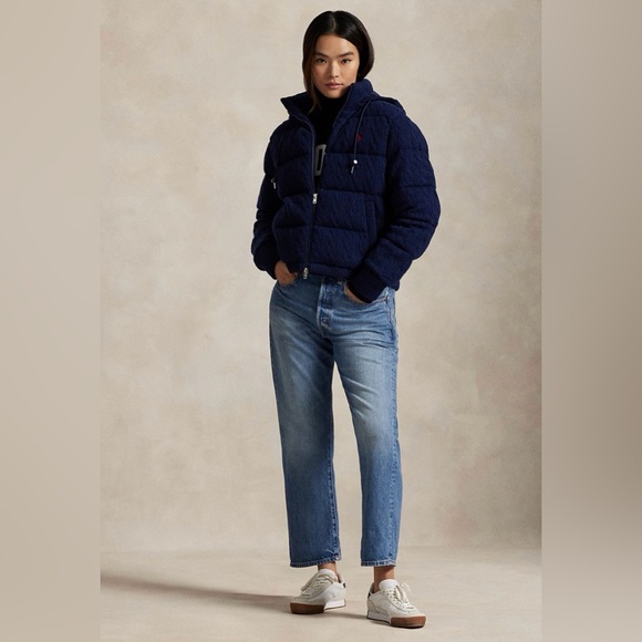 Polo Ralph Lauren Cable Knit Navy Puffer Jacket